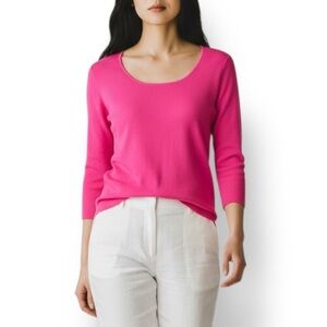 4/$20 VENINI Bright Pink Ribbed Stretch Knit Top XL Nylon Rayon